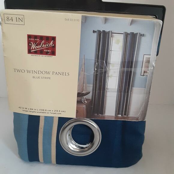Woolrich Home Two Blue Stripe Curtains Grommet 42x84" Timeless - Picture 1 of 7
